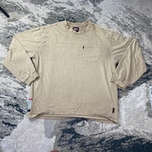 Key Workwear Shirt Mens XL Beige Cotton Crew Neck Long Sleeve Flame Resistant
